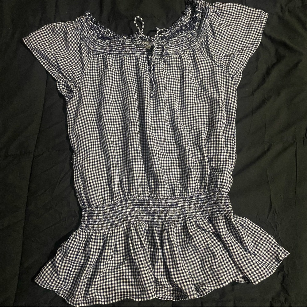Gingham Smocked Peplum Top - Blue
